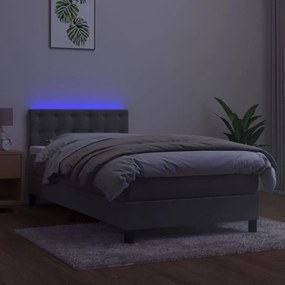 Letto a molle materasso e led grigio chiaro 90x190 cm velluto