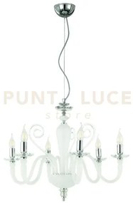 Lampadario debussy 6 luci bianco satinato cromo attacco e14 d.72cm