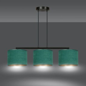 Lampadario 3 Luci Hilde In Acciaio Nero E Paralumi In Tessuto Verde