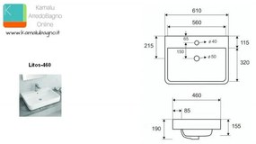 Kamalu - lavabo bagno da appoggio semincasso 61cm modello litos-460