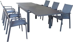 JERRI - set tavolo in alluminio cm 135/270 x 90 x 75 h con 6 poltrone Lotus