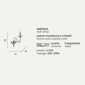 Applique RAVEL 1 luce in vetro lavorato a mano CROMO