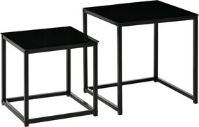 Set 2 Tavolini Moderni Piani in Vetro Temperato Nero...
