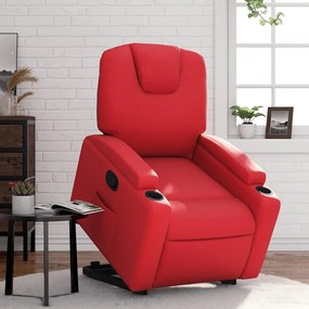 Poltrona Alzapersona Reclinabile Rosso İn Similpelle /