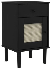 Comodino senja aspetto rattan nero 40x35x65 cm in legno pino