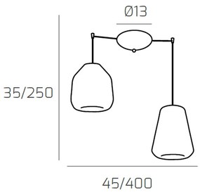 Sospensione Contemp. Double Skin Metallo Ottone Sat. Vetro B-G Ambra 2 Luci E27