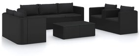 Set Divani da Giardino 9 pz con Cuscini in Polyrattan Nero