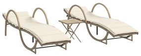 Lettini prendisole 2 pz con tavolino beige in polyrattan