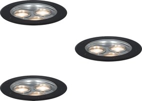 Set di 3 faretti da terra moderni neri 3 luci IP65 - Tribus