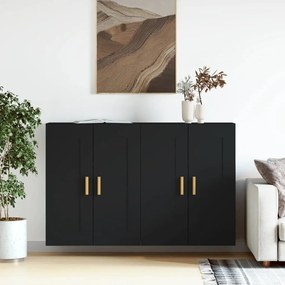 Armadietti A Parete 2 Pz Neri İn Legno Multistrato /