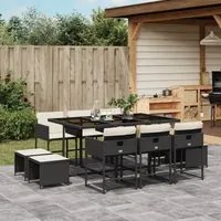 Set da Pranzo da Giardino 11 pz con Cuscini in Polyrattan Nero 3278093