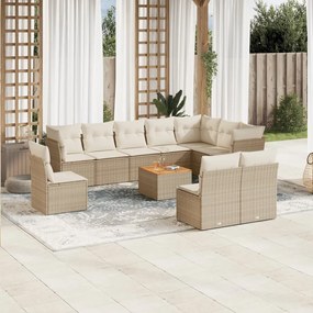 Set Divani da Giardino 11 pz con Cuscini Beige in Polyrattan