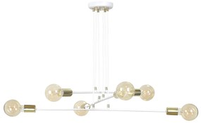 Lampadario Industrial 6 Luci Benzaiten A Bracci In Acciaio Bianco E Oro