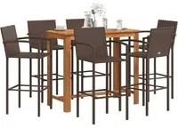 Set Bar Giardino 7pz Marrone Legno Massello Acacia e Polyrattan 3295291