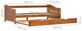 Divano Letto a Scomparsa Marrone Miele Legno di Pino 90x200 cm