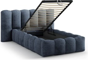 Letto singolo imbottito blu scuro con contenitore con rete inclusa 90x200 cm Lupine – Micadoni