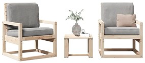 Set Salotto Da Giardino 3 Pz İn Legno Massello Di Pino /
