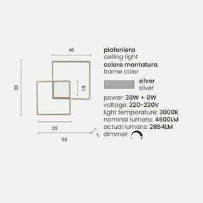 Plafoniera DOWEL 55x7 cm in metallo verniciato Silver