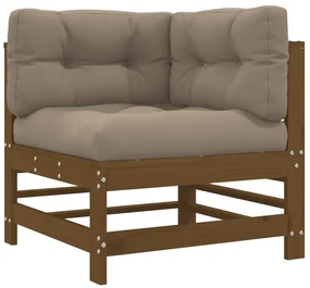 Set divani da giardino 3 pz con cuscini in legno massello miele