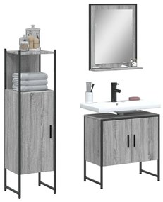 Set mobili da bagno 3 pz grigio sonoma in legno multistrato