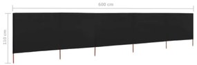 Paravento a 5 Pannelli in Tessuto 600x80 cm Nero