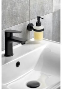 Aqualine - Distributore di sapone a parete SAMBA 150 opaco bianco latte vetro/opaco nero