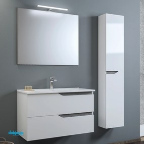 Mobile Bagno Sospeso "Grace 2" Da 80 Cm Composto Da Due Cassetti Lavabo E Specchio Con Lampada Led