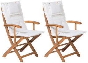 Set di 2 sedie da giardino in legno con cuscini bianco sporco MAUI Beliani