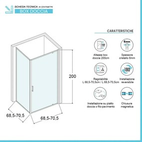 Box doccia angolare 70x70 cm con porta battente in cristallo trasparente Ted