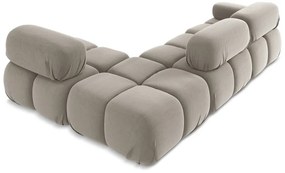 Divano angolare componibile beige (con penisola a destra) con rivestimento in velluto Lokua – Makamii