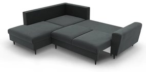 Divano angolare grigio scuro allungabile e con contenitore (con penisola a sinistra/a L) con rivestimento in velluto Kyoto – Cosmopolitan Design