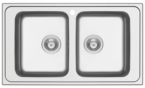 Lavello integrato 2 vasche in inox argento DELINIA Basalt L 50 x L 86 cm