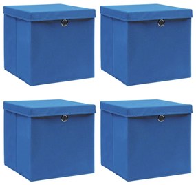 Scatole Portaoggetti Con Coperchi 4pz Blu 32x32x32 Cm Tessuto /