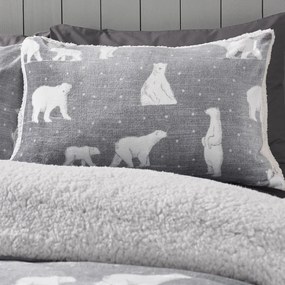 Set copripiumino e federa grigio in sherpa per letto matrimoniale 200x200 cm Cosy Polar Bear – Catherine Lansfield