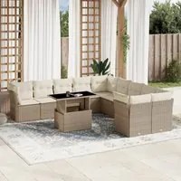 Set Divani da Giardino 11 pz con Cuscini Beige in Polyrattan 3266878