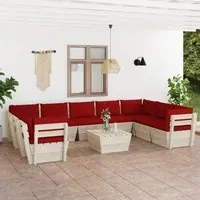 Set Divani da Giardino su Pallet 10 pz con Cuscini Legno Abete cod mxl 45036