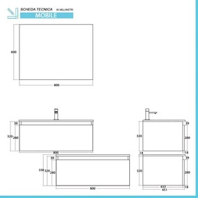 Mobile bagno sospeso 80 cm bianco e rovere con cassetto sfalsato Kleo
