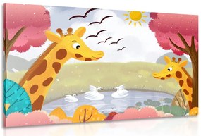 Quadro su tela – Giraffe al laghetto