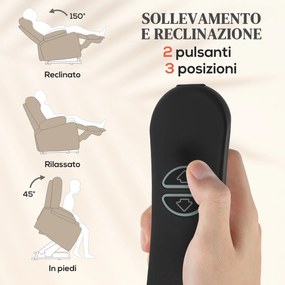 Poltrona Alzapersona Massaggiante e Reclinabile 93x104x105 cm con Telecomando in Tessuto Effetto Velluto Beige...