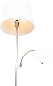 Lampada da terra intelligente in acciaio con paralume bianco incl. Wifi A60 ed E14 - Retro