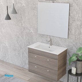 Mobile Bagno Sospeso "Unit Three" Da 81 Cm Composto Da Due Cassetti Finitura Medium Elm