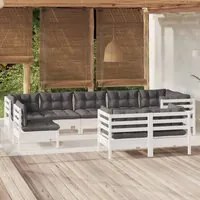 Set Divani da Giardino 9 pz con Cuscini Bianchi Legno di Pino cod mxl 44412