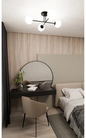 Plafoniera Moderna Morrigan 4 Luci In Acciao Nero E Sfere In Vetro Bianco