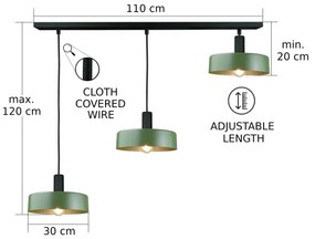 Lampadario a sospensione con filo HAKI 3xE27/60W/230V verde/nero