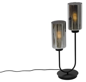 Lampada da tavolo smart nera con vetro fumé 2 luci incl. 2 Wifi ST64 - Laura