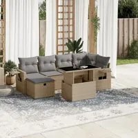 Set Divani da Giardino 7 pz con Cuscini Beige in Polyrattan 3274979