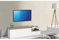 Mobile da soggiorno Porta TV, Made in Italy, Credenza per TV a 2 ante, Porta TV da salotto, cm 160x40h46, Bianco lucido e Acero