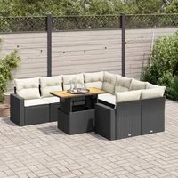 Set Divani da Giardino 9 pz con Cuscini Nero in Polyrattan 3327017