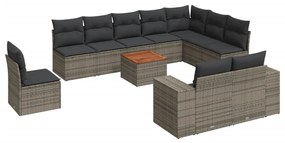 Set divani da giardino 11 pz con cuscini in polyrattan grigio