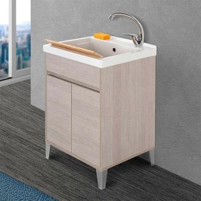 Mobile lavatoio 60x50 cm rovere chiaro con vasca in ceramica Way